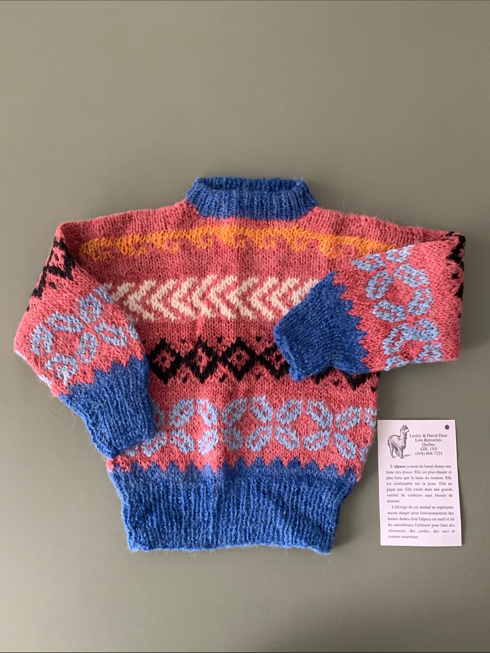 Handknit Colorblock Nordic Sweater in Pink & Blue - Unbranded